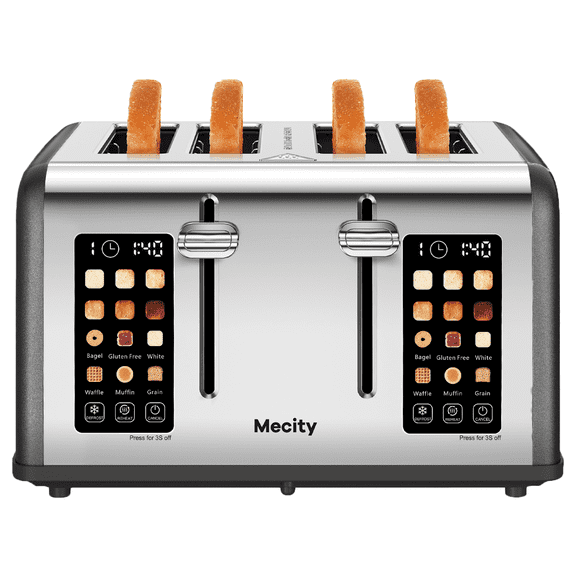 Mecity 4-Slice Touchscreen Toaster Stainless Steel Wide Slots, Gray