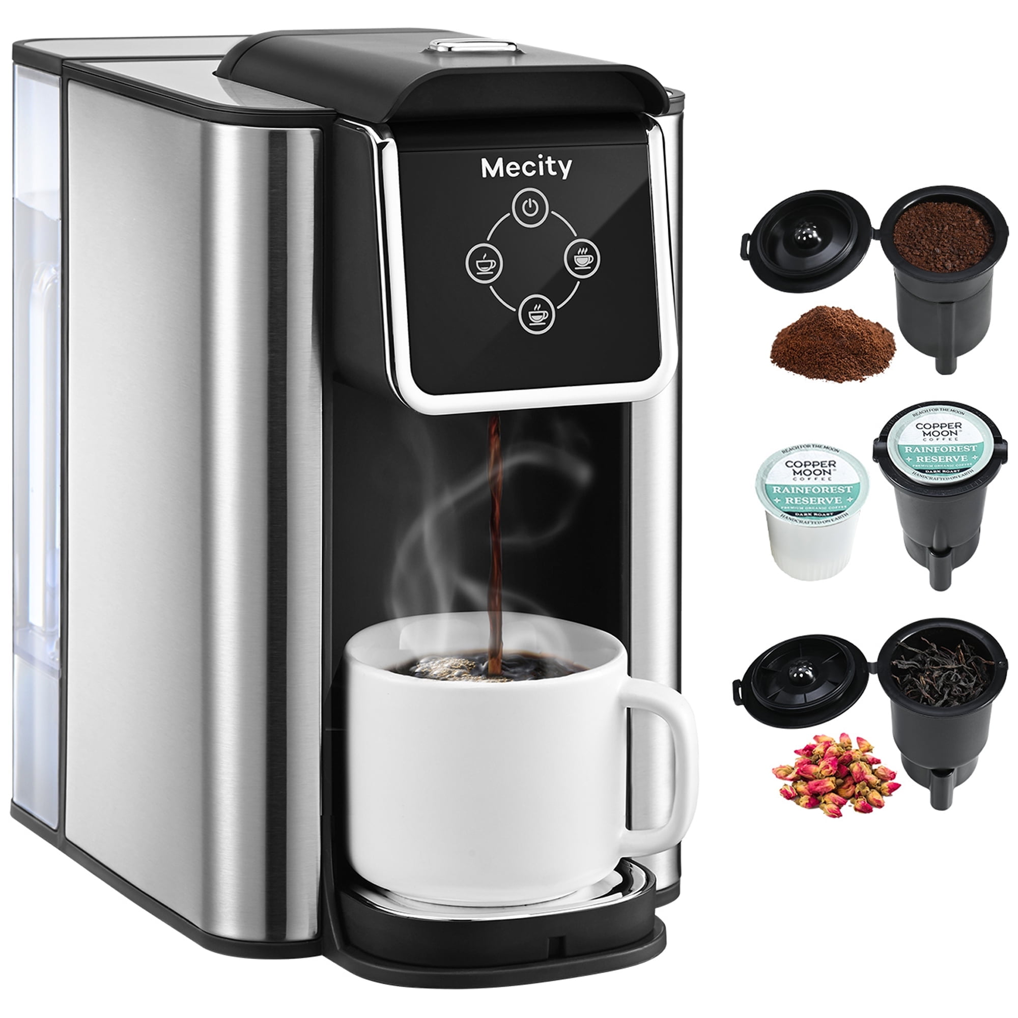 Mecity Coffee Maker 3 in 1 Single Serve Coffee Machine, Compatible with K cup Capsules, Instant Coffee Pot, Tea maker, 6,8,10 Oz Cup, Removable 50 Oz Water Reservoir, 120V 1150W,Black