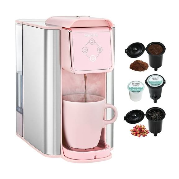 Mecity Coffee Maker 3 in 1 Single Serve Coffee Machine, Compatible with K cup Capsules, Instant Coffee Pot, Tea maker, 6,8,10 Oz Cup, Removable 50 Oz Water Reservoir, 120V 1150W, Pink
