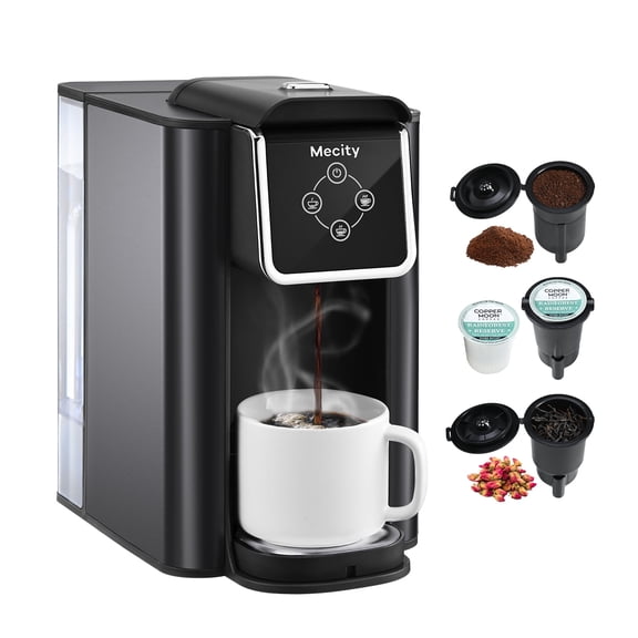 Mecity Coffee Maker 3 in 1 Single Serve Coffee Machine, Compatible with K cup Capsules, Instant Coffee Pot, Tea maker, 6,8,10 Oz Cup, Removable 50 Oz Water Reservoir, 120V 1150W,Metallic Grey