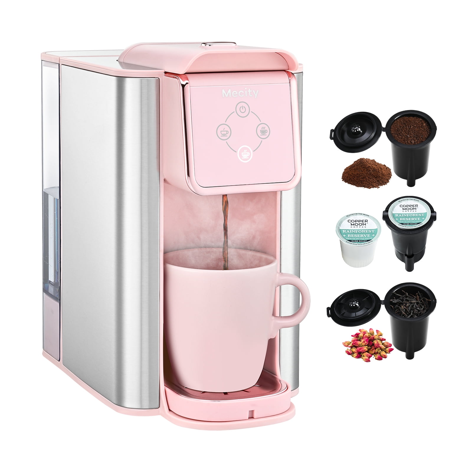 Mecity Pink Coffee Maker 3-in-1 Single Serve Coffee Machine, For K-Cup  Coffee Capsule, Ground Coffee, Loose Tea, 6 to 10 Ounce Cup, Removable 50  Oz Water Reservoir, 120V 1150W