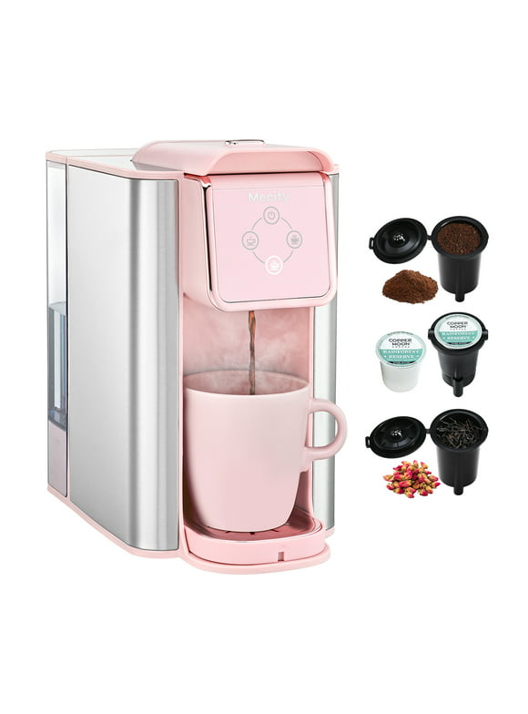 Mecity Coffee Maker 3-in-1 Single Serve Coffee Machine, For K-Cup Coffee Capsule Pod, Ground Coffee Brewer, Loose Tea maker, 6 to 10 Ounce Cup, Removable 50 Oz Water Reservoir, 120V 1150W, Pink
