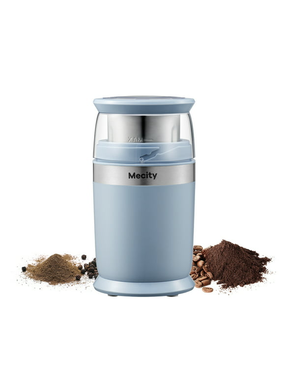 Mecity Electric Coffee Grinder 6 Blades Stainless Steel Removable Bowl Fast Grinding, Coarse Fine Ground Coffee, Pepper Salt, 200W, Blue