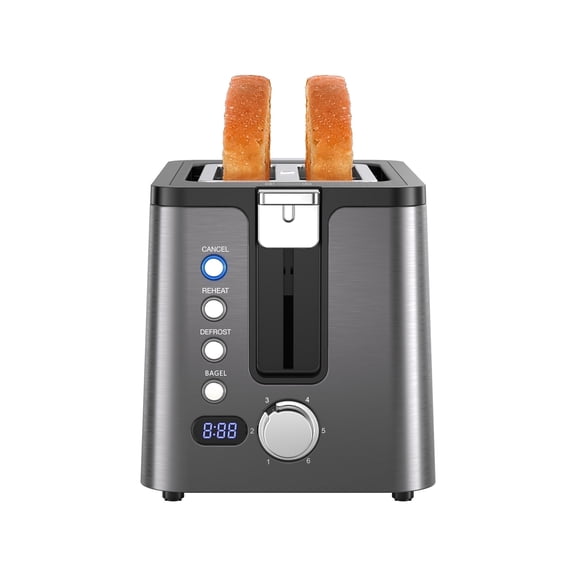 Mecity 2-Slice Toaster with Extra Wide Slots, Bagel Function, 6 Browning Settings, Metallic Grey