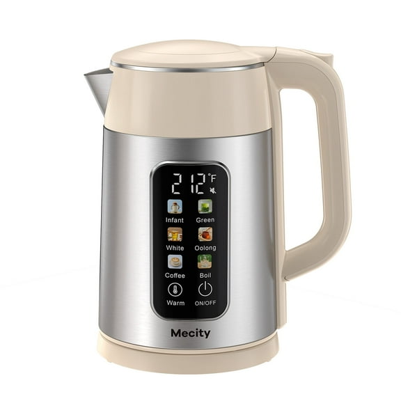 Mecity Electric Kettle Touch Screen Temperature Control Water Boiler, 6 Preset Temperature Programs, 2 Hours Keep Warm, 1.7 Liter, Cream White with Stainless Steel Body