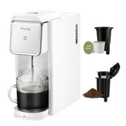 Mecity Mini Coffee Maker - Single Serve for K-Cup, Ground Coffee & Loose Tea, 6-12 Oz Brew Sizes, Includes Water Window & Descaling Mode, White