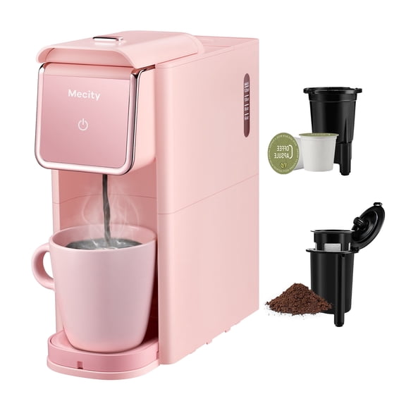 Mecity Compact Stainless Steel Single Serve Coffee & Tea Maker, 6-12 Oz Brew Sizes, Pink