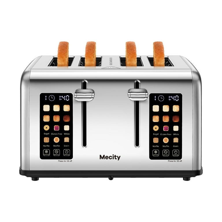 Mecity 4 Slice Touchscreen Toaster Stainless Steel 6 Browning Settings Reheat Cancel Defrost Removable Tray