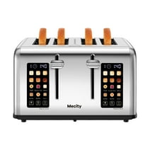 Mecity Touchscreen 4-Slice Toaster with Countdown Timer, Stainless Steel Bread Toaster, 6 Browning & 6 Shade Settings, 4 Wide Slots with Reheat, Cancel, and Defrost Functions, Removable Tray