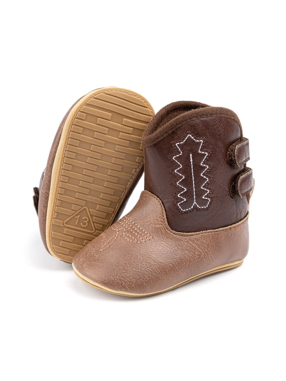 Baby Girls Cowboy Boots Velcro Soft Sole Non-Slip Toddler Shoes for First Walkers 6-24 Months