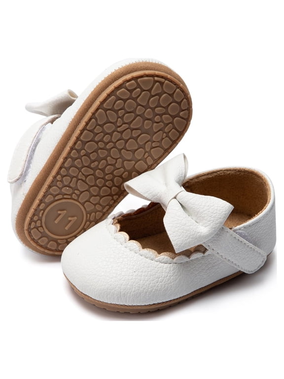 Baby Girls Dress Shoes Infant Mary Jane Bowknot PU Leather Flats for Newborn 3-18 Months