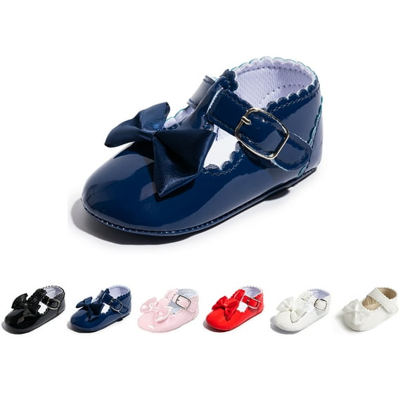 Meckior Baby Girls Dress Shoes Infant Mary Jane Bowknot Soft Sole PU Leather Princess Wedding Flats for First Walkers 3-18M