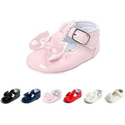 Meckior Baby Girls Dress Shoes Infant Mary Jane Bowknot Soft Sole PU Leather Princess Wedding Flats for First Walkers 3-18M