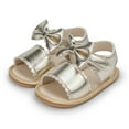 thumbnail image 1 of Meckior Baby Girls Sandals Rubber Sole Infant Summer Bow-Knot Shoes for First Walker 0-18 Months, 1 of 7