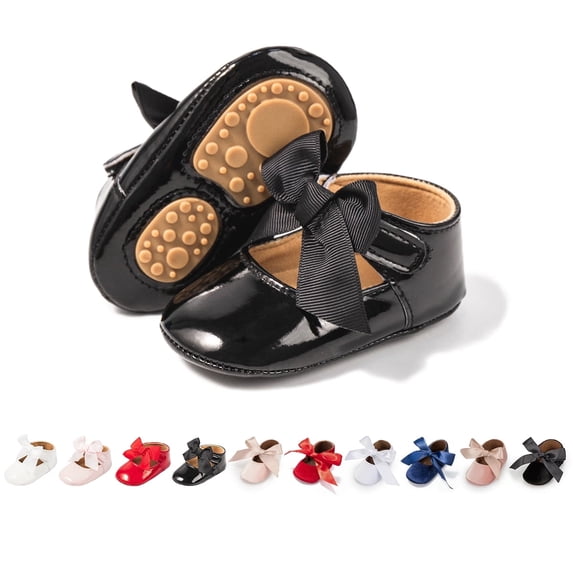 Meckior Baby Girls Shoes Infant Mary Jane Bowknot Soft Sole PU Leather Newborn First Walker Cirb Shoes