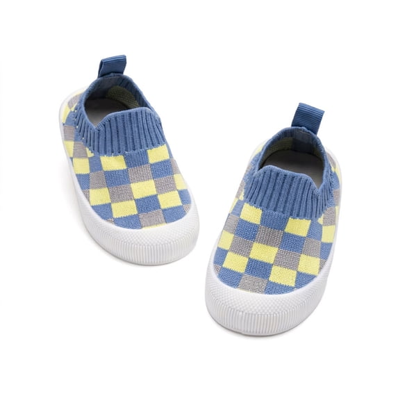 Meckior Baby Sock Shoes Checkered Knit Slip On Toddler First Walkers Non Slip Soft Rubber Sole Breathable Sneakers for Boys Girls