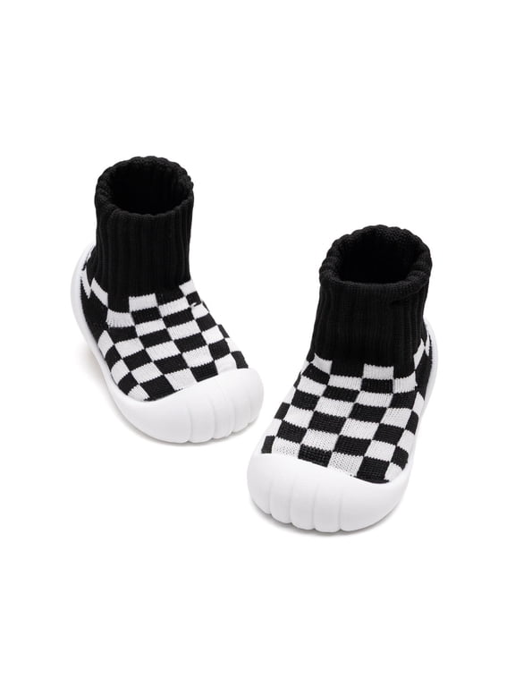 Baby Sock Shoes High-Top Checkered Toddler Walking Shoes Non-Slip Breathable Soft Sole for baby Boys Girls