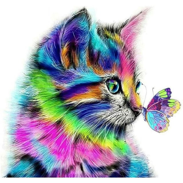 Meckior DIY Diamond Art Painting Kits Clearance, Butterfly Kiss Cat Art Craft Gem Paintings Diamond Art for Adults and Kids 11.8x11.8 inch