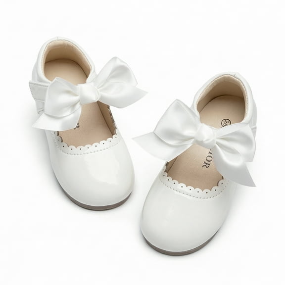 Meckior Toddler Dress Girls Shoes Mary Jane Bowknot Soft Sole Princess Shoes for Little Kids