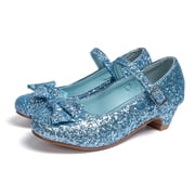 Meckior Toddler Girls Glitter Mary Jane Shoes Little Kids Low Heel Wedding Party Princess Dress Pumps Shoes for 1 Little Kid