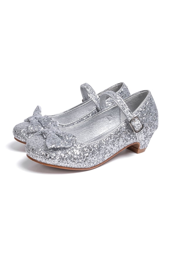 Toddler Girls Glitter Mary Jane Shoes Little Kids Low Heel Wedding Party Princess Dress Pumps Shoes for 13.5 Toddler