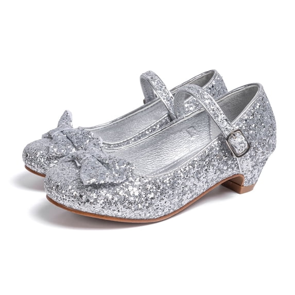 Meckior Toddler Girls Glitter Mary Jane Shoes Little Kids Low Heel Wedding Party Princess Dress Pumps Shoes for 8.5 Toddler