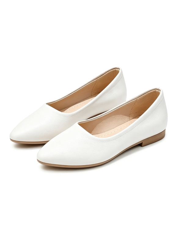 Women's Flats Shoes Comfortable PU Leather Slip On Round Toe Ballet Flats Casual Dress Flat Shoes for Walking
