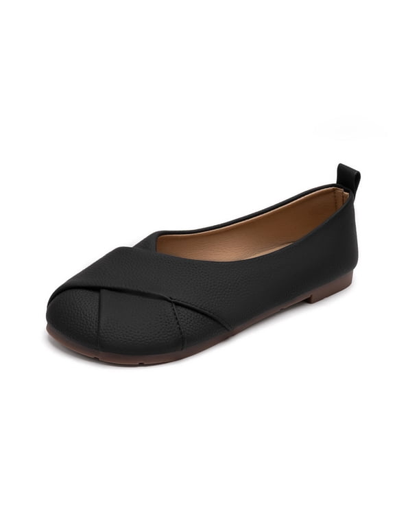 Women's Flats Shoes Comfortable PU Leather Slip On Round Toe Ballet Flats Casual Dress Flat Shoes for Walking