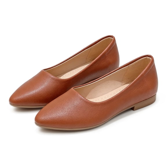 Meckior Women's Flats Shoes Comfortable PU Leather Slip On Round Toe Ballet Flats Casual Dress Flat Shoes for Walking