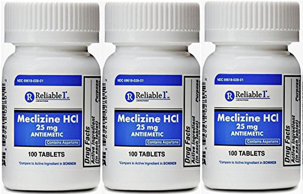 Meclizine 25 Mg Generic Bonine Motion Sickness (100 Chewable Tablets, 3