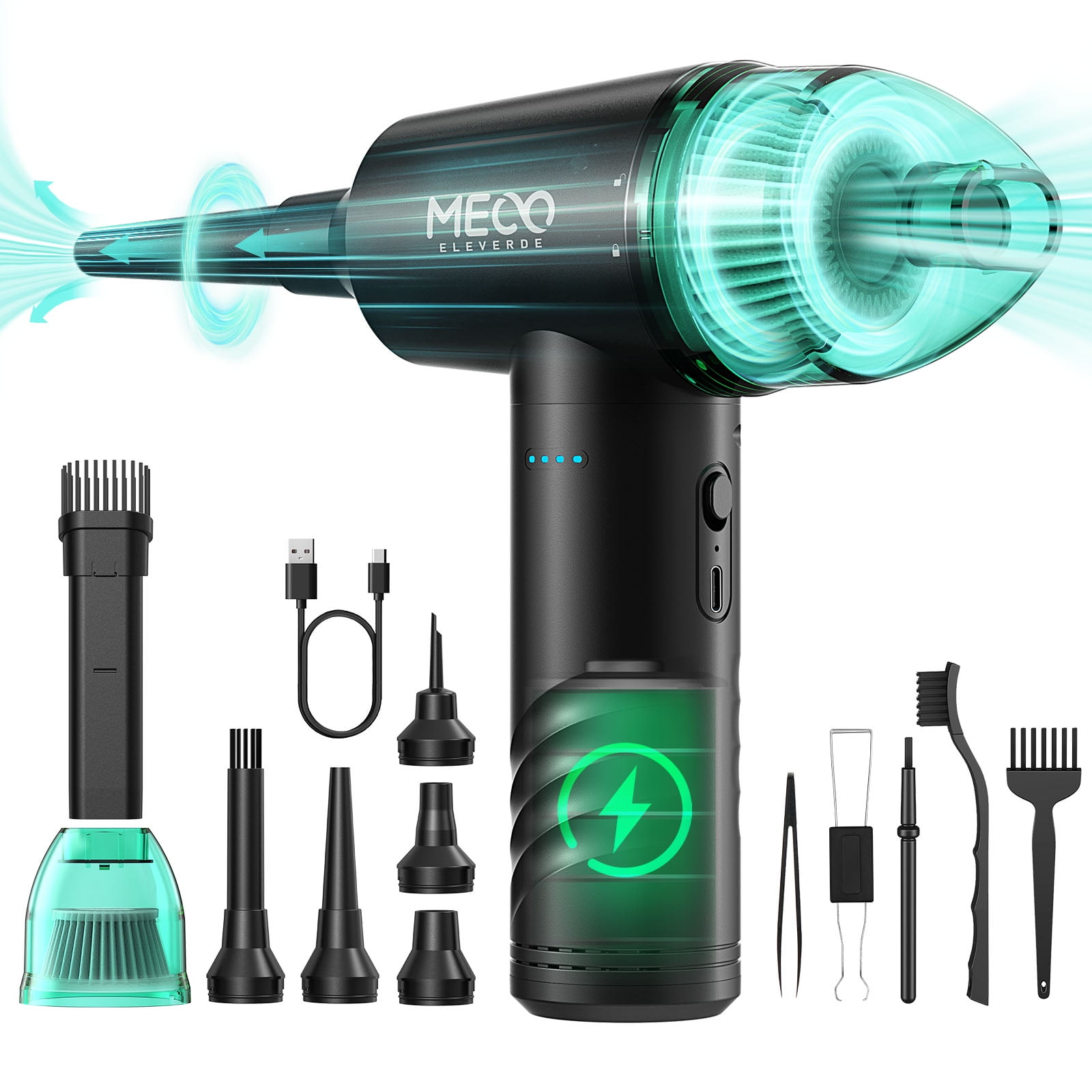 Meco Eleverde Compressed Air Duster, with Blow Nozzle, 6000 mAh