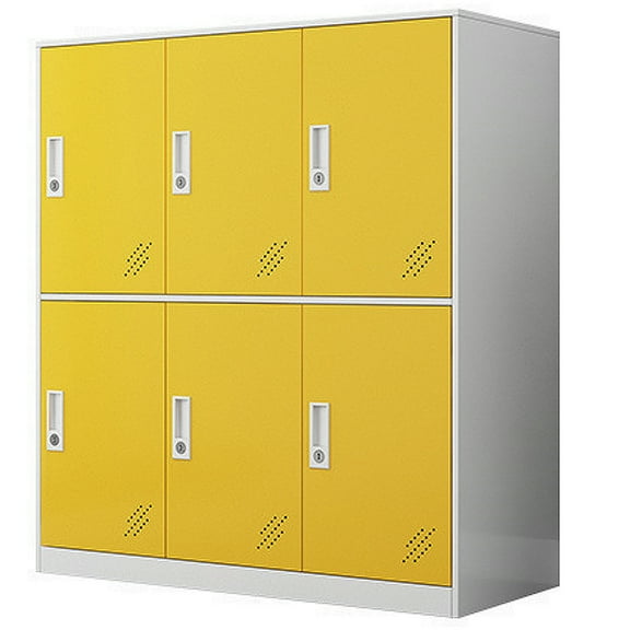 Mecolor Furniture 6 Door Yellow Floor standing Metal storage Locker 6 Compartments Warehouse Tool Steel Cabinet