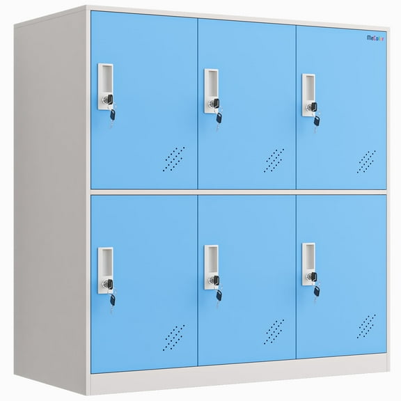 Mecolor Furniture Blue 6 Door playroom Kids Toy Metal Storage Locker 2 Layers Shelves Steel Cabinet