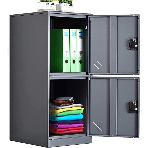 Mecolor Furniture Small Size 2 Compartments Vertical Metal Storage Cabinet Office Steel Locker With Padlock Latch