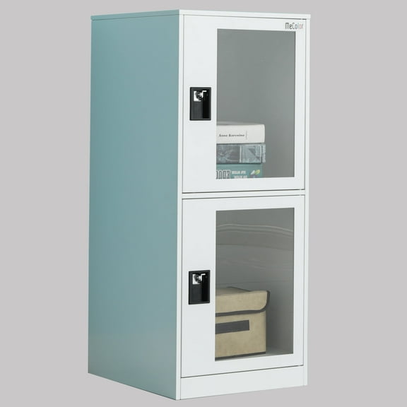 Mecolor Furniture Small Size Gym Metal Storage Cabinet 2 Oraganizers Padlock locker with Clear Door