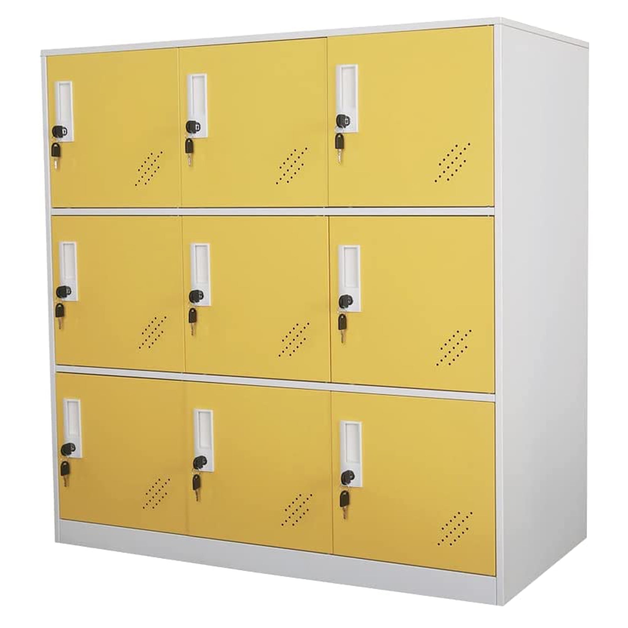 Yellow and Black Metal 9-Door Lockable Storage Locker