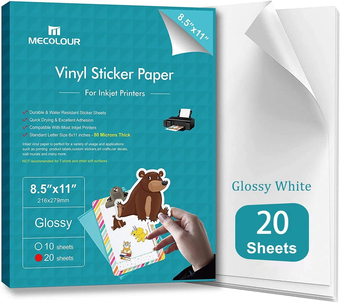 Mecolour Printable Glossy Sticker Paper For Inkjet Printer & Laser ...