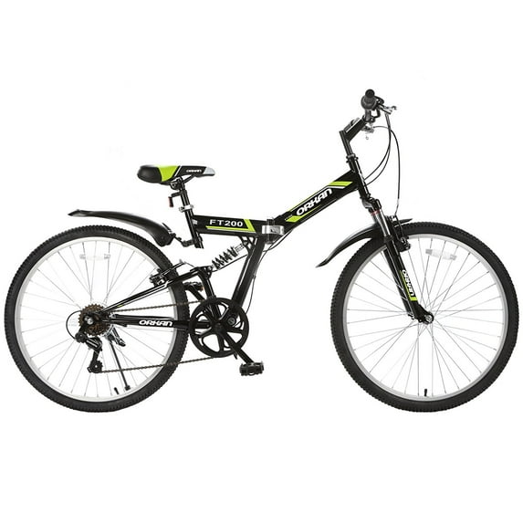 Mecor 26" Folding Mountain Bike 7 Speeds & Full Suspension & Shimano Components, Black&Green