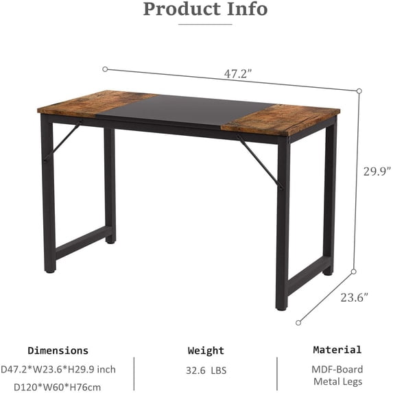 Mecor Computer Desk 47" Sturdy Writing Table for Home Office, Modern Simple Style PC Desk with Splice Board, PC Laptop Sturdy Table Workstation for Home(Middle Black)