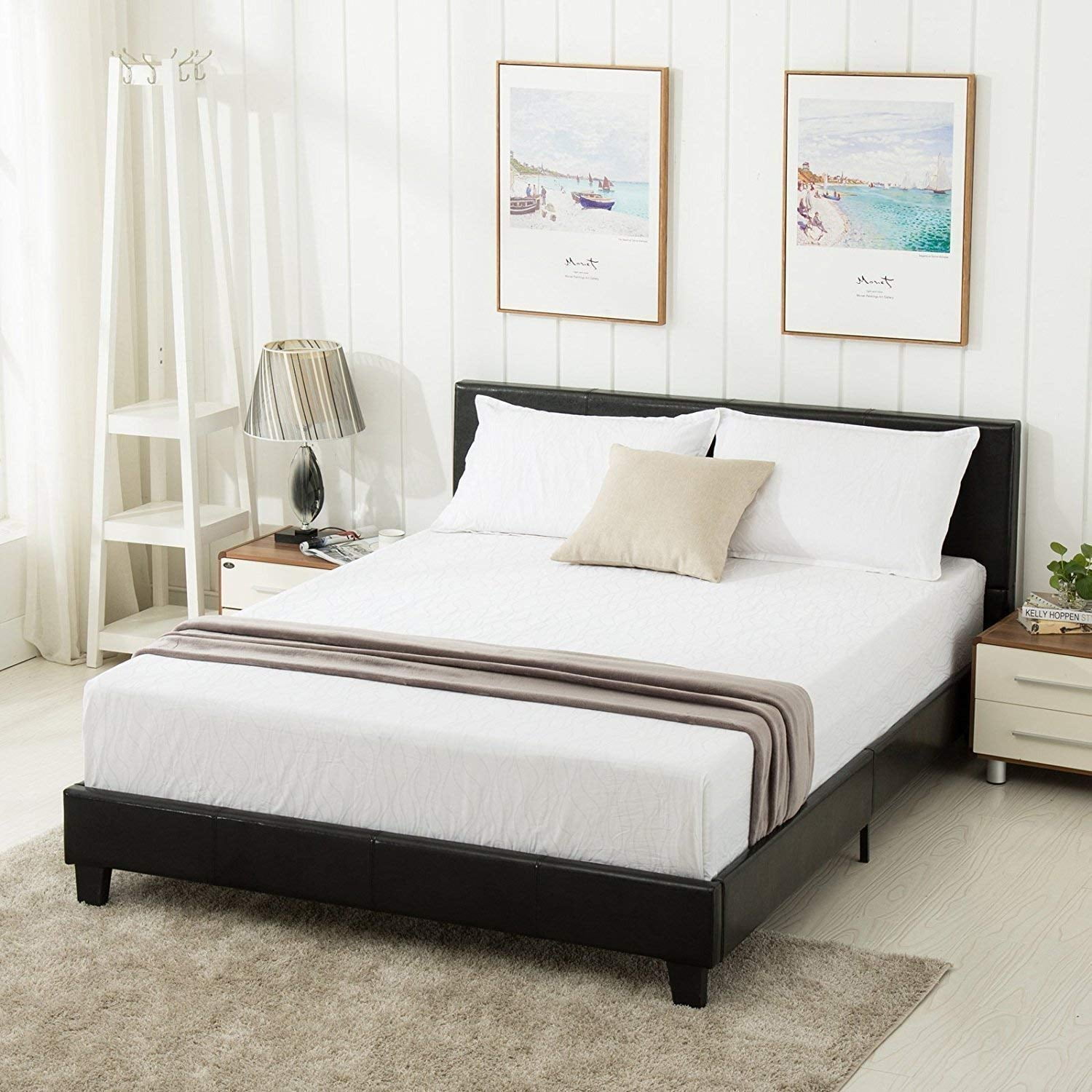 Mecor Queen Bed Frame Faux Leather Upholstered Bonded Platform