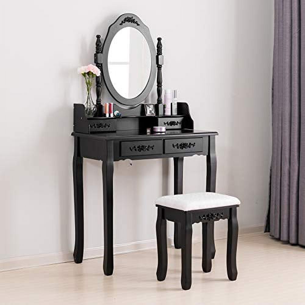 Mecor Vanity Table,Makeup Dressing Table with Oval Mirror,Bedroom Vanity Set w/Cushioned Stool 4