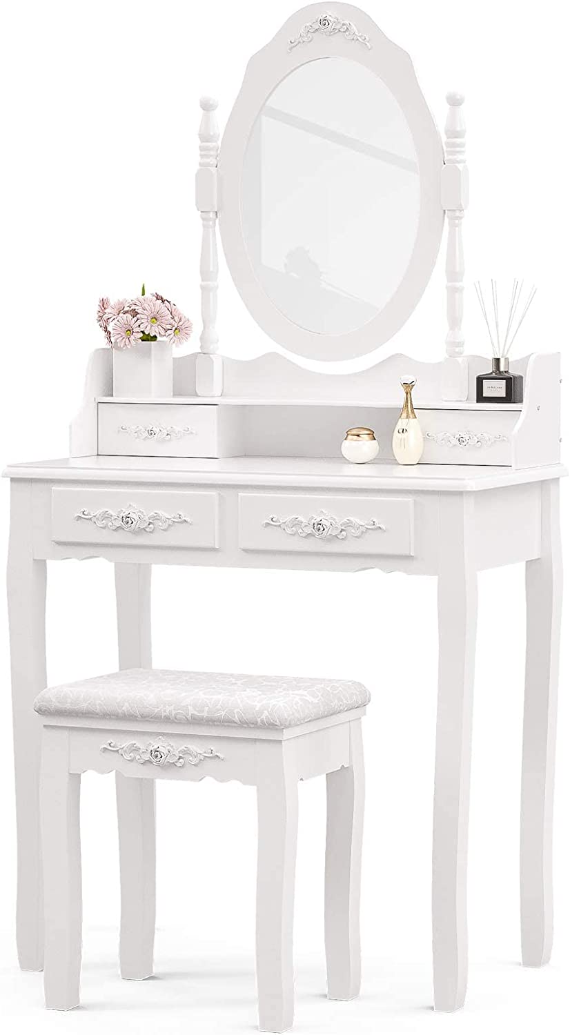 Costway Makeup Vanity Table Dressing table Cushioned Stool Set