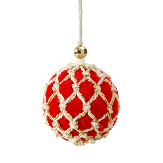 Mecorevxz 1 Pcs Christmas Mesh Handmades Knitted Room Hanging Ornaments Modern Handmade Knitted Woven Flock Christmas Balls for Xmas Tree Decor(Red)