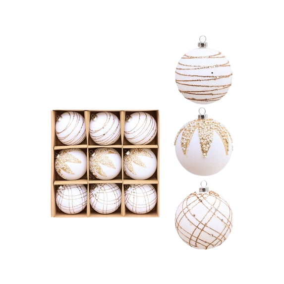 Mecorevxz 10cm 9Pcs Flocked Ornaments for Christmas Tree,Velvet Christmas Balls Diamond Flocked Christmas Tree Ball Ornaments Decorative Hanging Ornaments for Xmas Tree Decor(White)