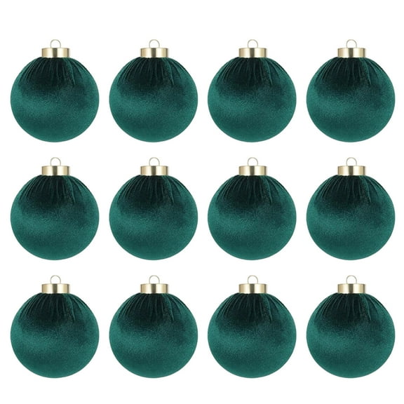 Mecorevxz 12 Pcs Velvet Christmas Ball Ornaments Large Flocked Christmas Tree Hanging Ornaments Shatterproof Flocked Decorative Balls for Xmas Tree Decorations 2.36inch(Green)