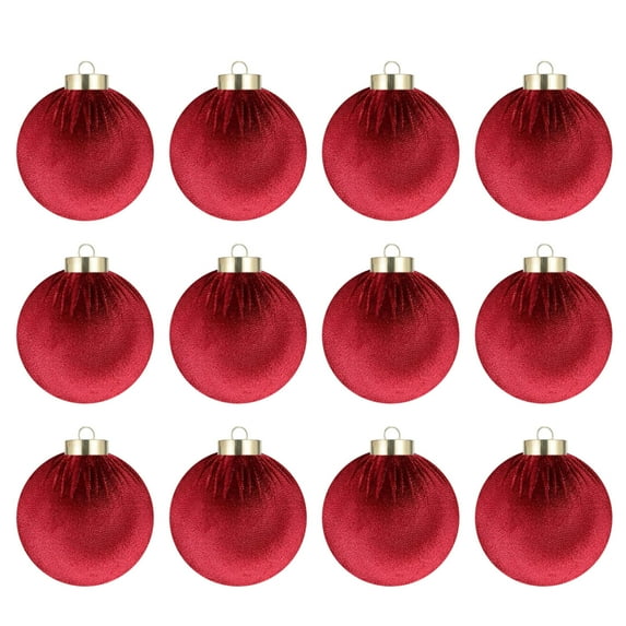 Mecorevxz 12 Pcs Velvet Christmas Ball Ornaments Large Flocked Christmas Tree Hanging Ornaments Shatterproof Flocked Decorative Balls for Xmas Tree Decorations 2.36inch(Red)