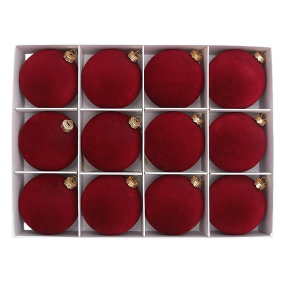 Mecorevxz 12 Pcs Velvet Christmas Balls,2.36Inch Velvet Ornaments for Christmas Tree,Christma Tree Flocked Ornaments Balls for Family Holiday Wedding Party Xmas Hanging Decoration