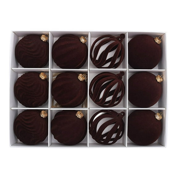 Mecorevxz 12 Pcs Velvet Christmas Balls,2.36Inch Velvet Ornaments for Christmas Tree,Christma Tree Flocked Ornaments Balls for Family Holiday Wedding Party Xmas Hanging Decoration(Coffee)