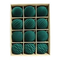 Mecorevxz 12 Pcs Velvet Christmas Balls Flocked Christmas Tree Ornaments Plastic Balls Xmas Decorative Hanging Ornaments Christmas Tree Decoration 3.15”（Green）