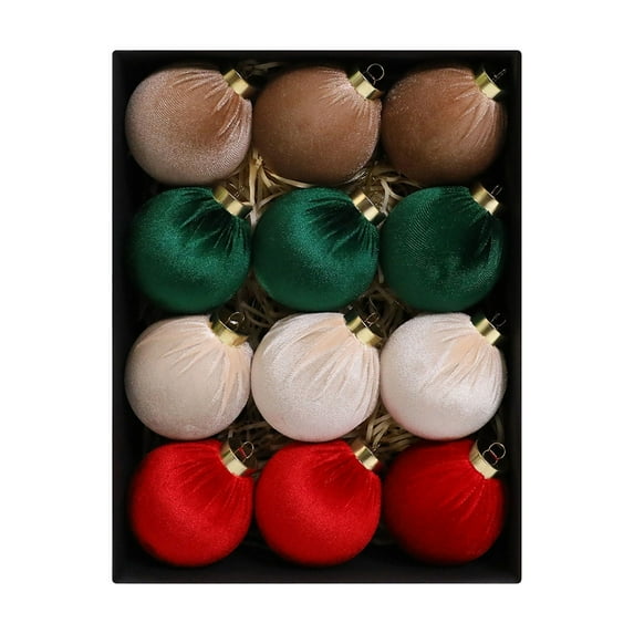 Mecorevxz 12 Pcs Velvet Christmas Tree Ornaments,60mm/2.36in Large Christmas Ornaments Set Shatterproof Hanging Flocked Balls for Xmas Tree Decor(D)